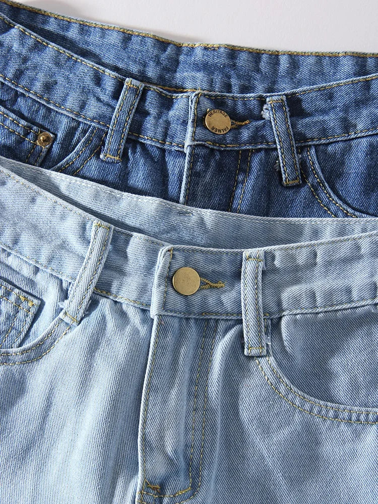 MiuKoMiYa Blue Jeans Shorts Women Summer 2025 Straight Denim Pants Ladies Short Jeans Feminino Women's Denim Shorts High Waisted