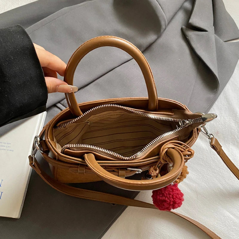 Retro Faux Suede Women's Handbag Fashionable Small Square Bag 2025 Winter Simple Short Handle Single Shoulder Crossbody Bag