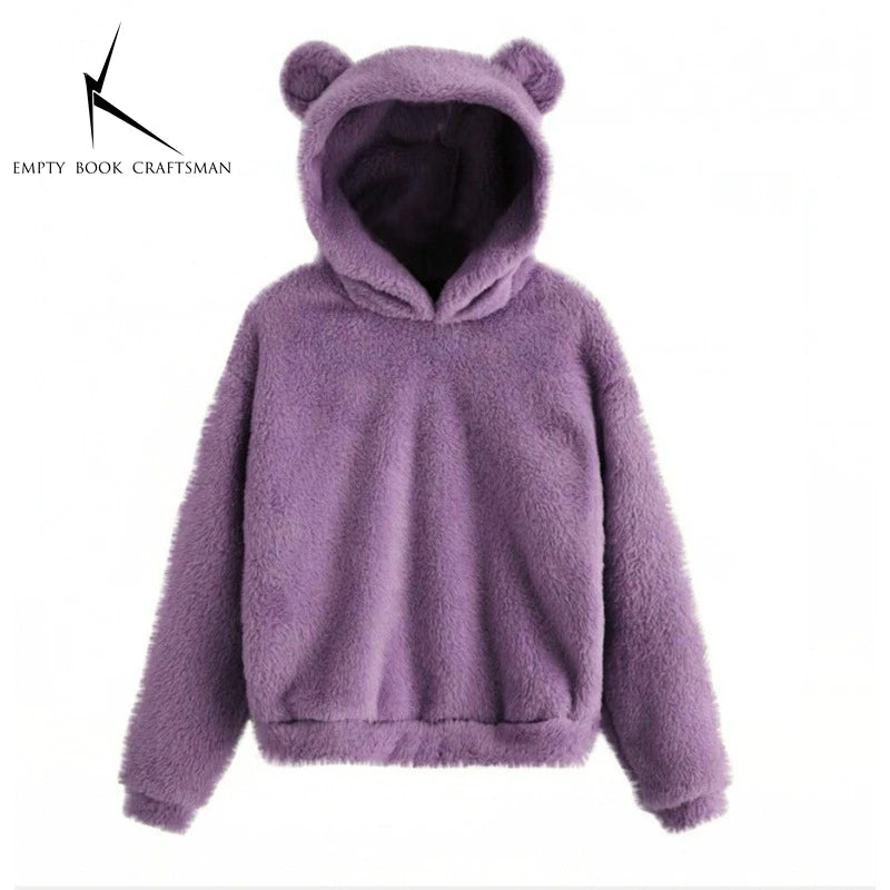 Fall Winter Women's Hoodies Winter Women Long Sleeve Rabbit Ear Hood Sweatshirt Cute Plush Warm Casual Cute Hoodie Tops 2026
