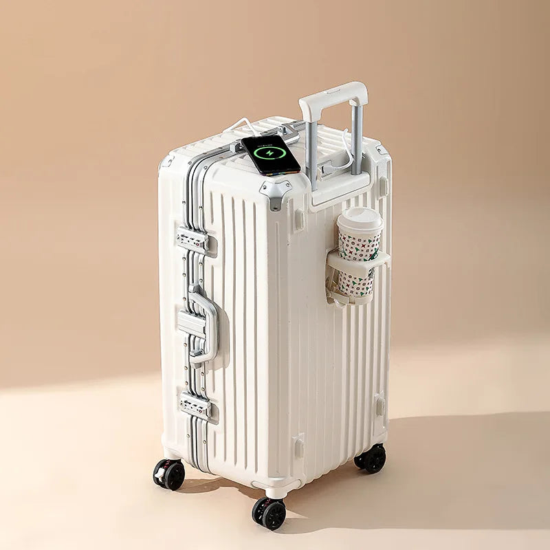 Five-wheeled Luggage 34 inch Thicken Aluminum Frame Suitcase USB Cup Holder Large Capacity TSA Lock Trolley Case Brake Wheel 24"
