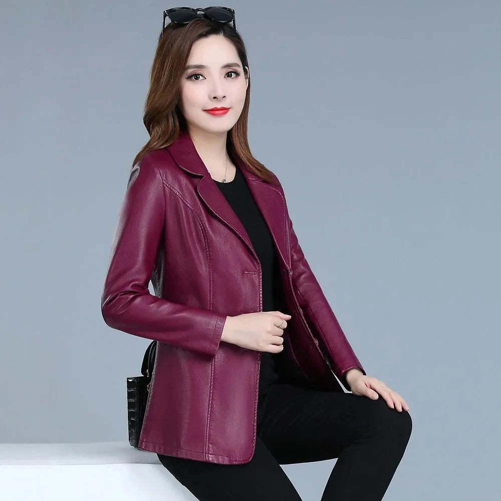 High Quality 2026 Autumn And Winter New  Leather Leather Coat Women's Short Slim Suit Collar Leather Jacket Female's Coat Black