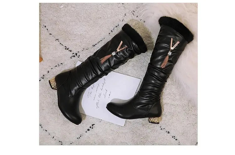 Winter Warm Knee High Boots Women Platform Wedges High Heels Snow Boots Slip on Winter Ladies Shoes White Black Pink 2025