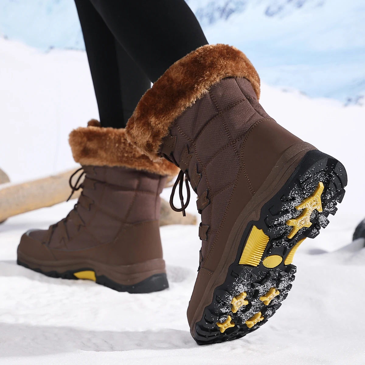 Women's Snow Boots, Women's Shoes, Winter Fleece-Lined, Thickened, Warm Outdoor Hiking Boots, High-Top, Thick-Soled Outdoor Boots