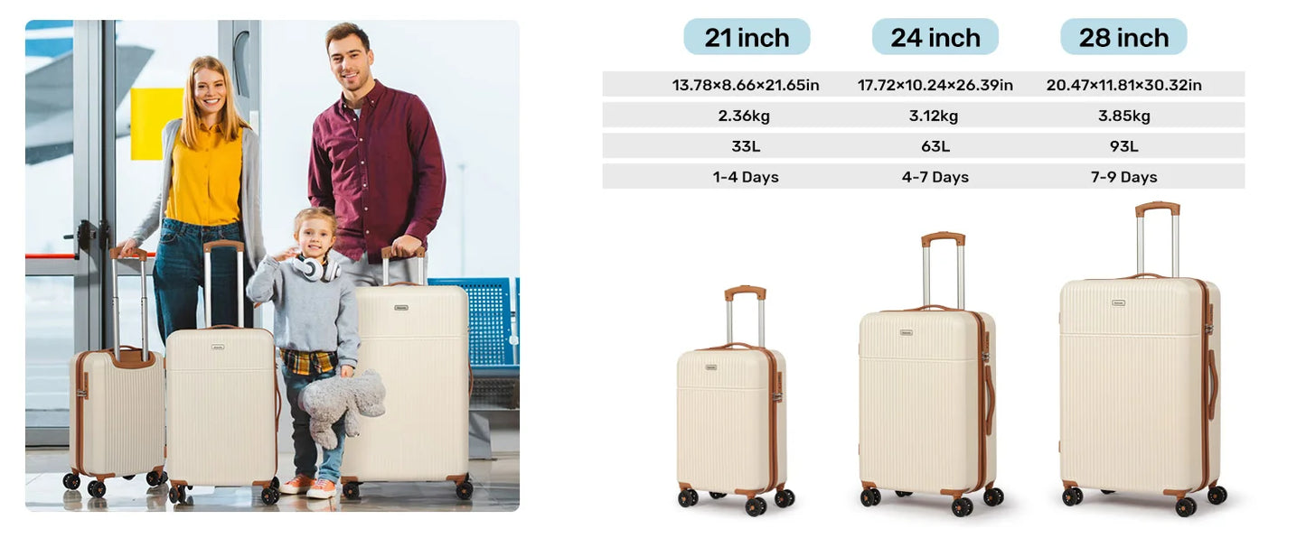 Luggage Sets Suitcase ABS Hard Shell Carry-On Hand Cabin with 4 Double Spinning Wheels & TSA- Lock 3 Piece Set (21"24"28")
