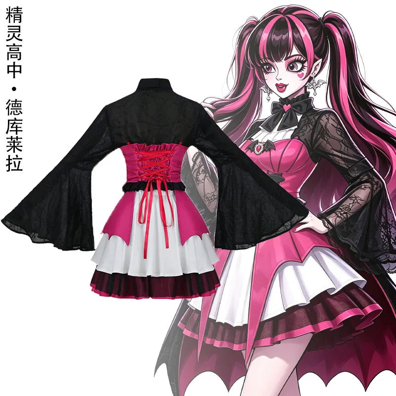 Vampire Draculaura Cosplay Anime Costume Gothic Style Dress Full Set Y2K Uniform Halloween Carnival Party Role Play Outfits