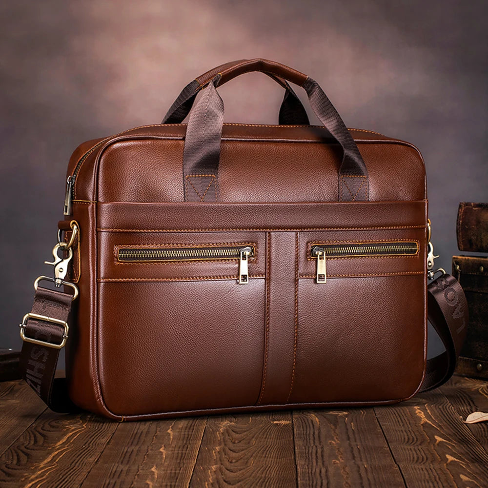 Hot Selling Men's Bags, Leather Handbags, Men's Top Layer Cowhide Briefcase, 15 Inch Computer File Bag