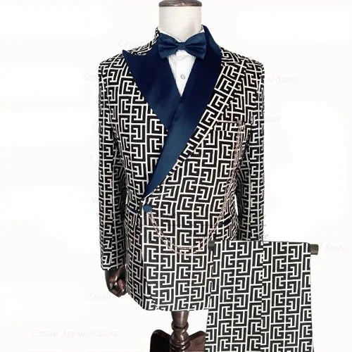 Plaid Suits for Men Slim Fit 2 Pieces Luxury Wedding Tuxedo Formal Prom Italian Fashion Single Button Blazer with Pants Set