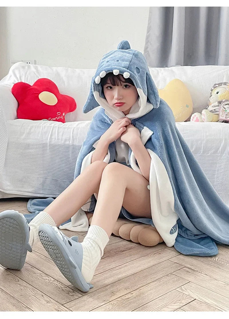 Kawaii Cartoon Bat Y2k Cute Blanket Plush Pajamas Anime Cosplay Cape Costume Halloween Theme Party Women's Hooded Cape 2025 New
