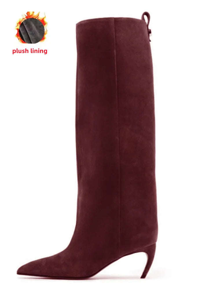 Women's Slim Fit High Heels Knee High Boots Autumn and Winter Fashion Women's Pointed Mid Top Boots, Large Women's Boots
