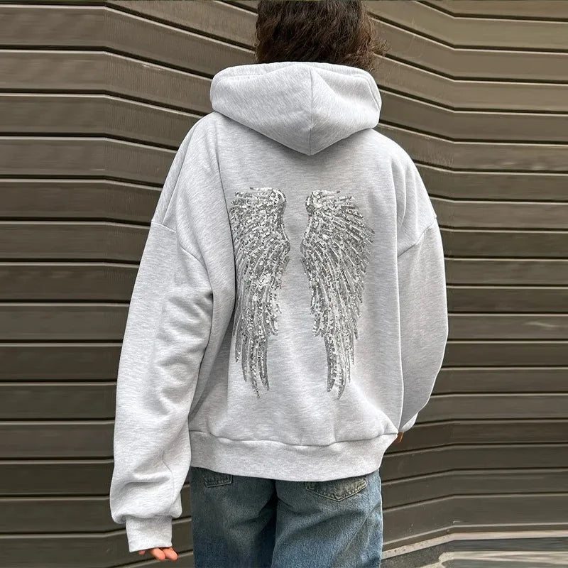 Sequins Angel's Wings Hoodies Women Y2k Chic Loose Long Sleeve Pullovers Top Slim Yoga Pant Set 2026 Casual Lady Sweatshirt Set