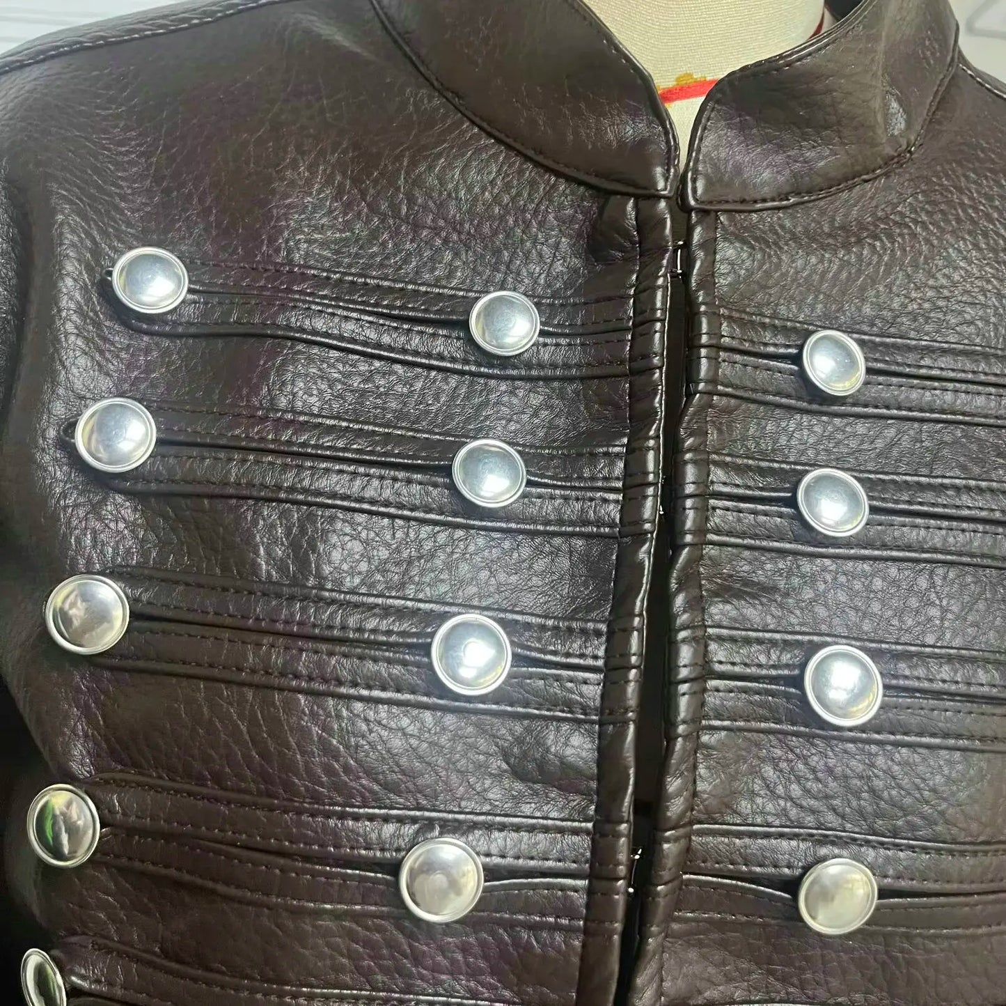 2026 Autumn Winter Women's High Street Black Faux Leather Short Jackets Lady Retro Napoleon Buttons PU Loose Fit Coats Outerwear