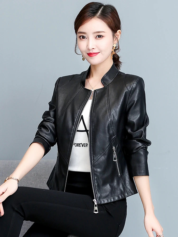 Real Leather Biker Jacket Women's Short Style 2026 Spring Autumn New Korean Version Slim Fit Stand Collar Miniature Coat