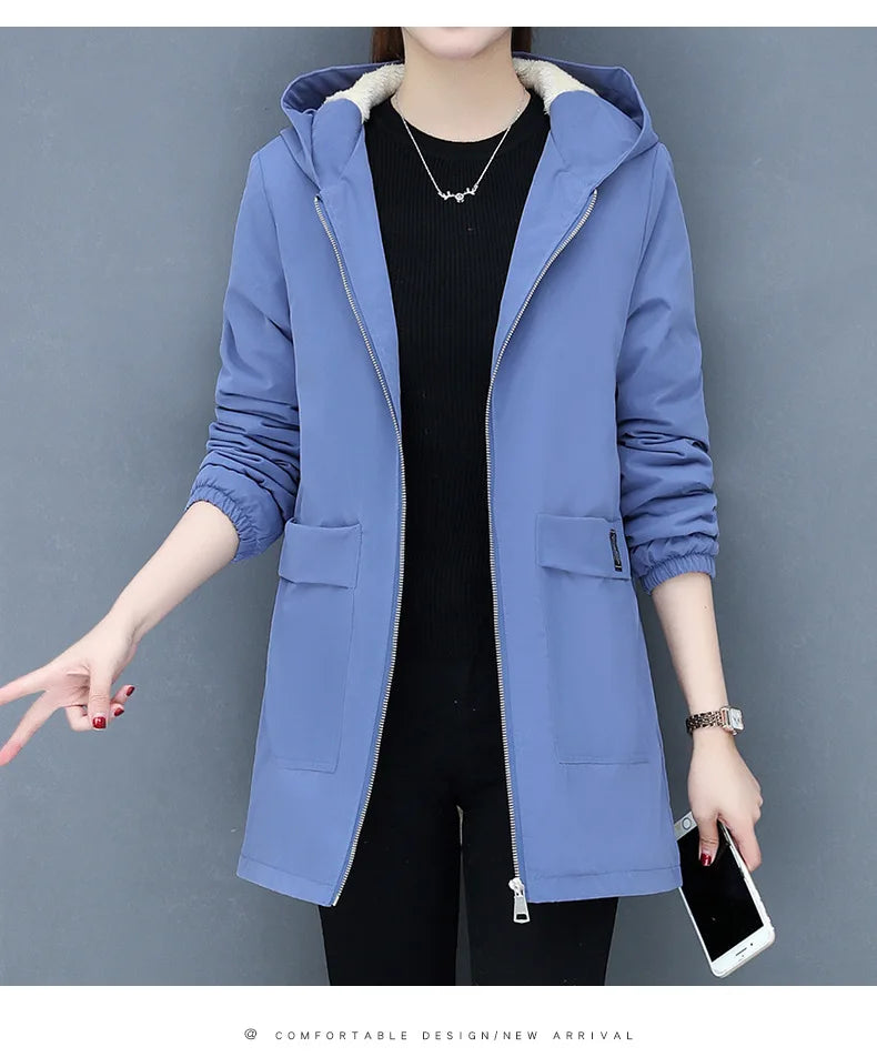 2023 Autumn Winter New Thick Warm Lamb Wool Cotton-padded Coat Women's Mid-length All-fit Loose Hooded Female Blouse