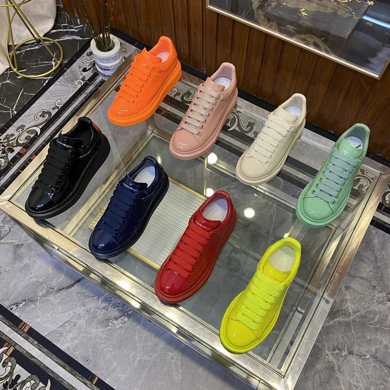 American European Men Casual Shoes Patent Leather Round-toe Platform Loafer Shoes Hip-hop Sports Shoes Outdoor Street Sneakers
