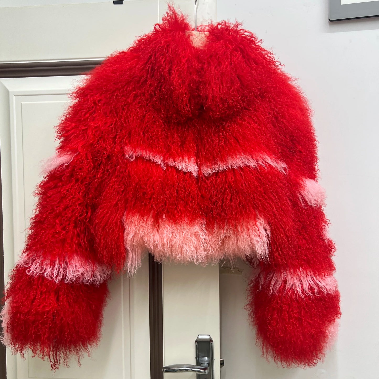 Aulande New Women Winter 100% Real Fur Mongolian Sheepskin Coats Short  40 CM Standing Coller Fashion High Quality Sheep Jacket