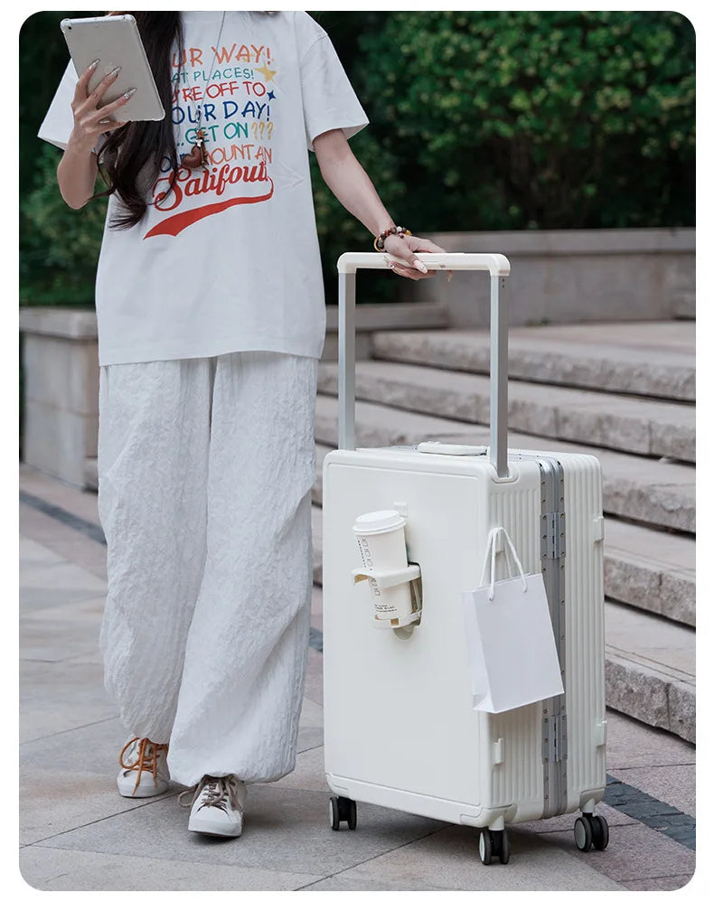 Wide Tie Rod Luggage Aluminum Frame with Durable PC Trolley Case 30 inch Multifunctional Suitcase with Large Capacity