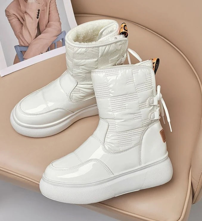 White Half High Waterproof Women's Snow Boots Lace-up Goth Plush Warm Quality on Offer Y2k Padded Large Size Hot Ladies Shoes