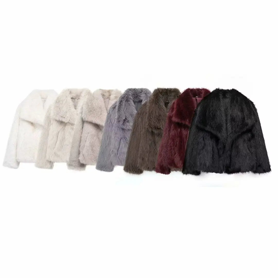HH 2025 Winter Coats For Women New Artificial Fur Effect Loose Cropped Coat Female Versatile Streetwear Women's Cardigan