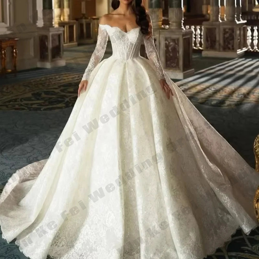 2026 Gorgeous Women's Wedding Dresses A-line Elegant Glitter Long Sleeve Lace Princess Bridal Gowns Customized Bride Dress Robe