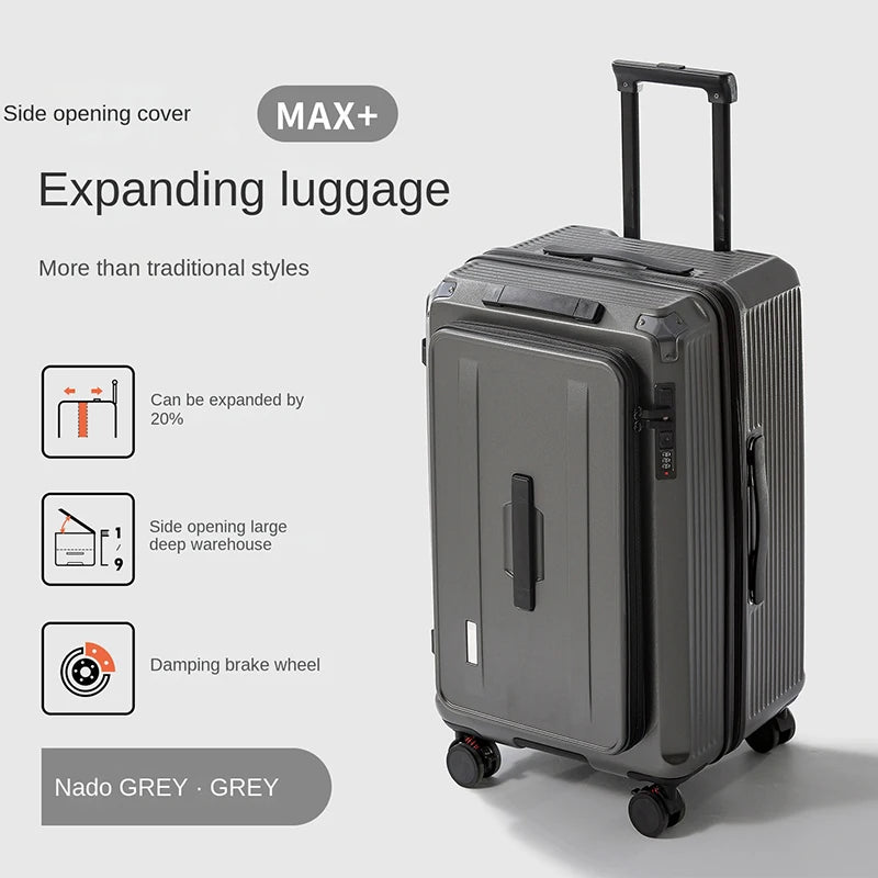 Side-Opening Suitcase 28 inch Large Capacity Expandable Luggage 24/26 Thickened Trolley Case 20 inch Boarding Box with 5 Wheels