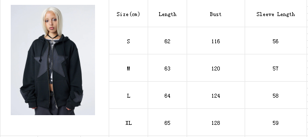 Women's Graphic Hoodie Y2k Zip Up Hoodies Star Patchwork Oversized Sweatshirt with Drawstring Aesthetic Pullover with Hood Shirt