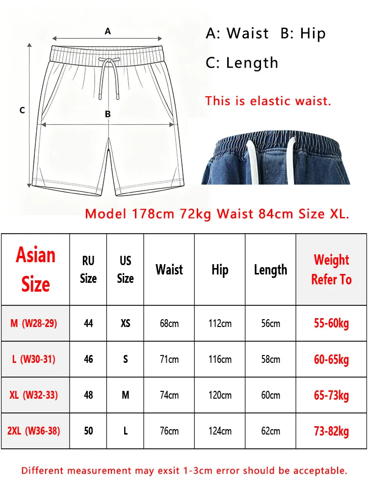 Cargo Shorts Men Summer Baggy Multi-pocket Jeans Straight Drawstring Moto Work Pants Fashion Cotton Black Blue Trousers New