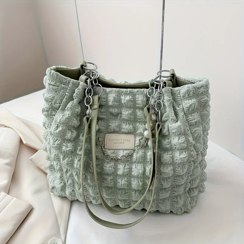 Chic Cloud Tote Bag Large Capacity Nylon Women's Shoulder Bag with Zipper Closure Polyester Lining, Perfect for Commuting Outing
