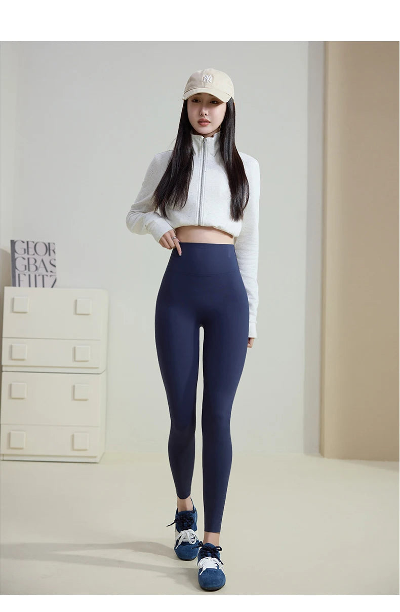 BIVIGAOS Spring Summer Back Pocket Nude Feel Sharkskin Leggings Women Fish Bone High Waist Push Up Sport Fitness Running Legging