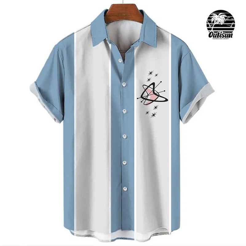 Men Stripe Elegant Blouse Color Printing Idols Clothes Robe Soccer Short Sleeve Casual Social Cufflinks Oversized Fashion Shirts
