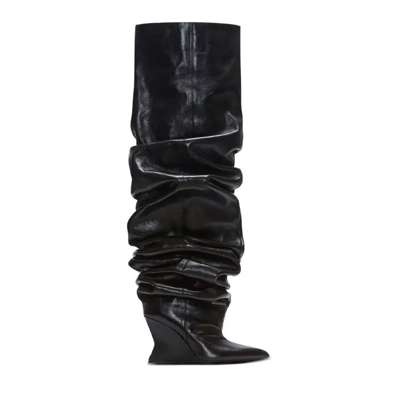 Women's Fashion Pointed Thick Soled Pleated Short Boots, Autumn and Winter Thick Heeled Long Boots, Sexy Runway Women's Boots