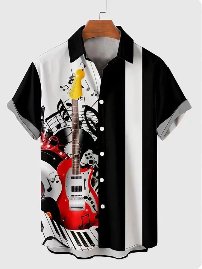 Hawaiian 3D oil painting geometric printing short sleeved top for men's fashionable clothing summer beach vacation casual shirt