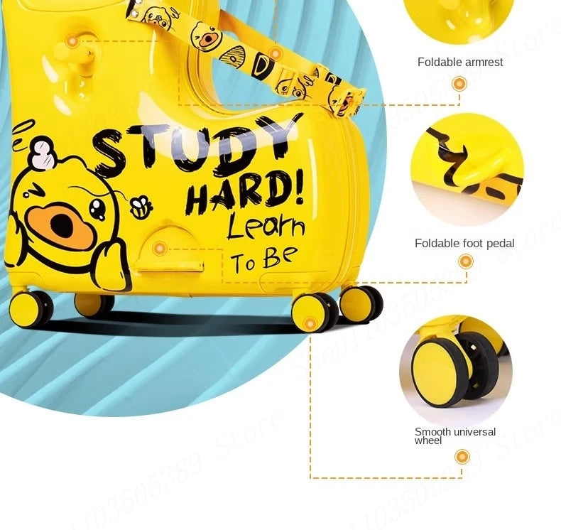 Cute Pony Cartoon Suitcase for Children Can Sit and Ride Carry on Kids Luggage Baby Trolley Case Boarding Cabin 20 Inch