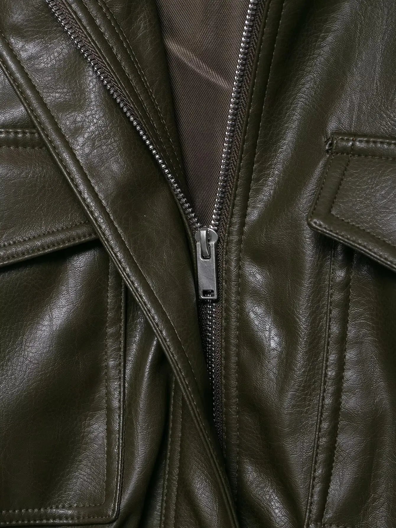 HH Women Faux Leather Cropped Jacket vintage Bomber Jackets With Pockets Long Sleeve Coats Zipper Overcoat Jacket For Woman
