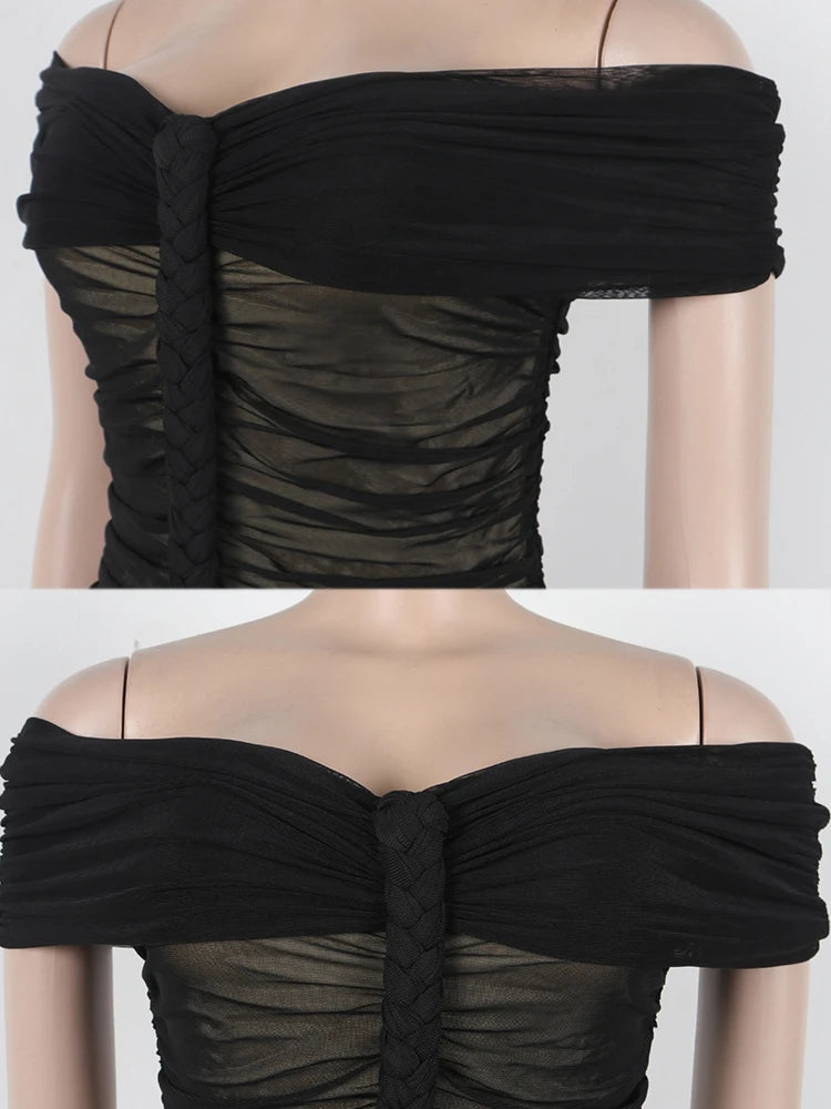 Off The Shoulder Dresses for Woman Transparent Mesh Long Summer Dress Sexy Draped Skinny Dress Evening Wholesale Dropshipping