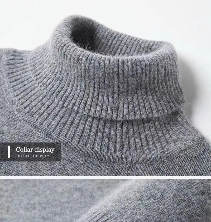 Men's 100% pure Cashmere Sweater High Lapels Pullovers Knitted Wool Winter New Tops Long Sleeve High-End Jumpers