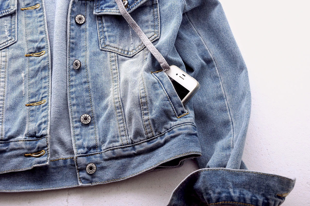 S-5XL Women Denim Jackets Spring Autumn Single-Breasted Detachable Hood Short Jean Jacket All-Match Casual Slim Outerwear