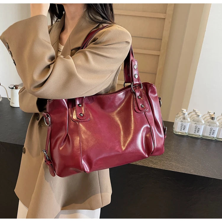 Large Capacity PU Shoulder Bag Rivet Buckle Thread Solid Casual Tote Crossbody Bag 2025 Hot Sale Bags for Women Bolsas Femininas