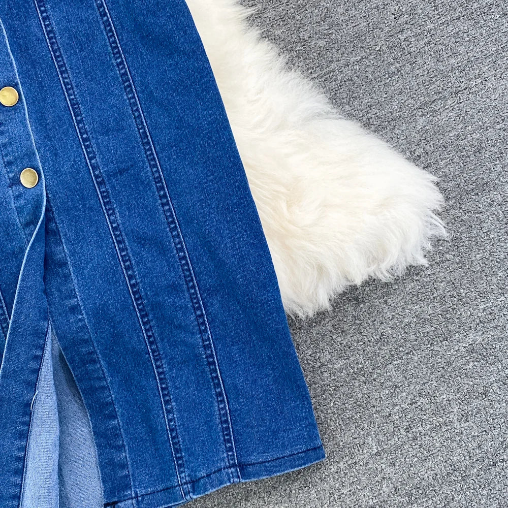 Denim Dress Women Sexy Long Dresses Vintage Vestidos A Line Sleeveless Backless Single Breasted Pockets 2025 Summer Sundress