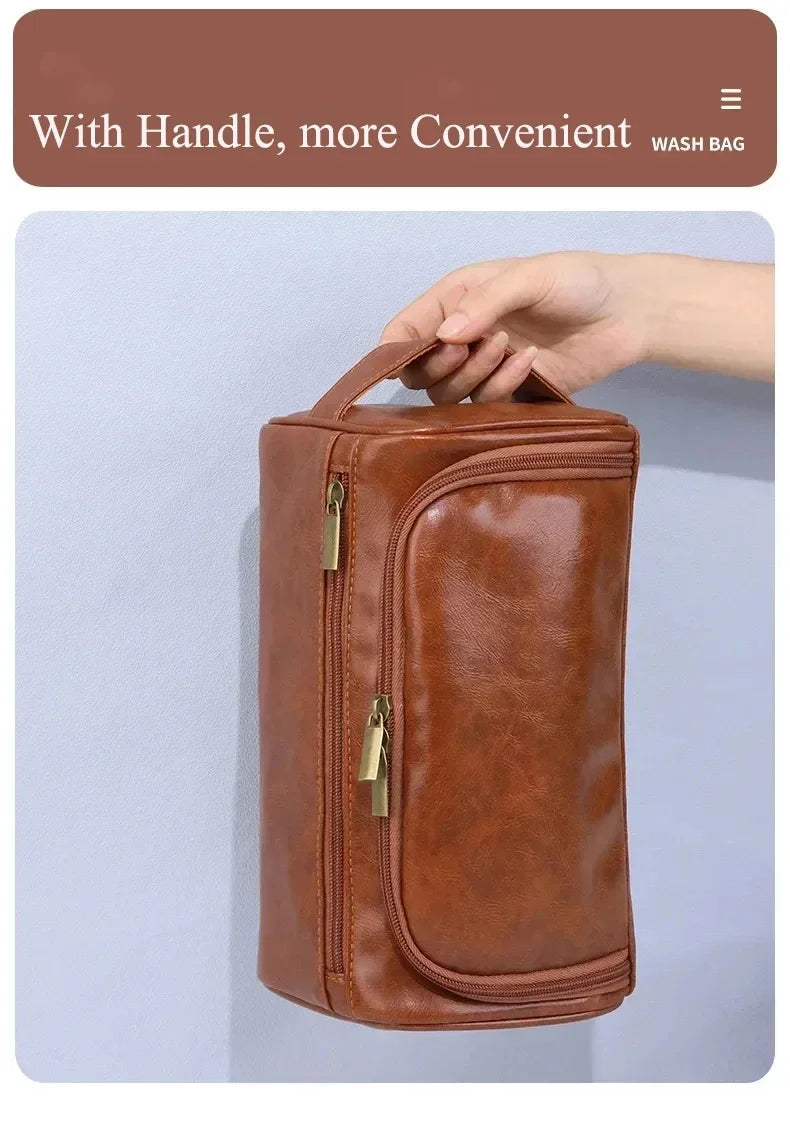 For Traveling Large Cosmetic Bag Leather Toiletry Bag for Men Women Dopp Kit Mens Hanging Toiletry Bag
