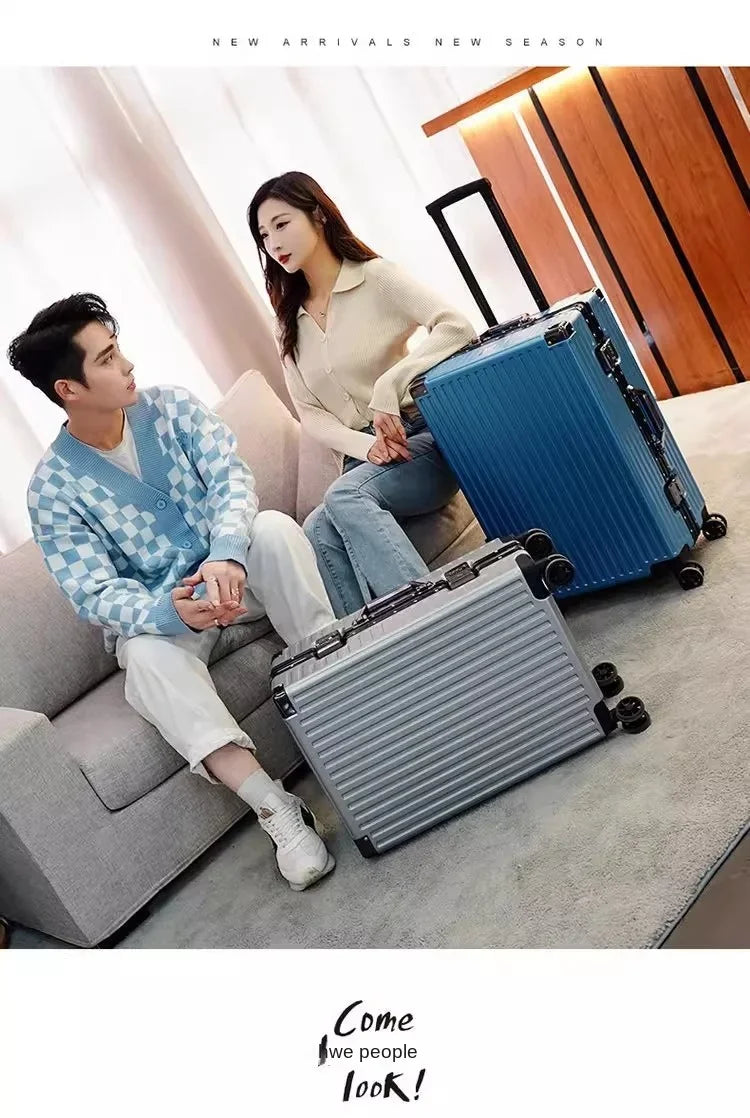 Aluminium Frame Suitcase Large-capacity Trolley Case Strong and Durable Password Cabin Bag Thickened PC suitcase 20/22/24/26/28