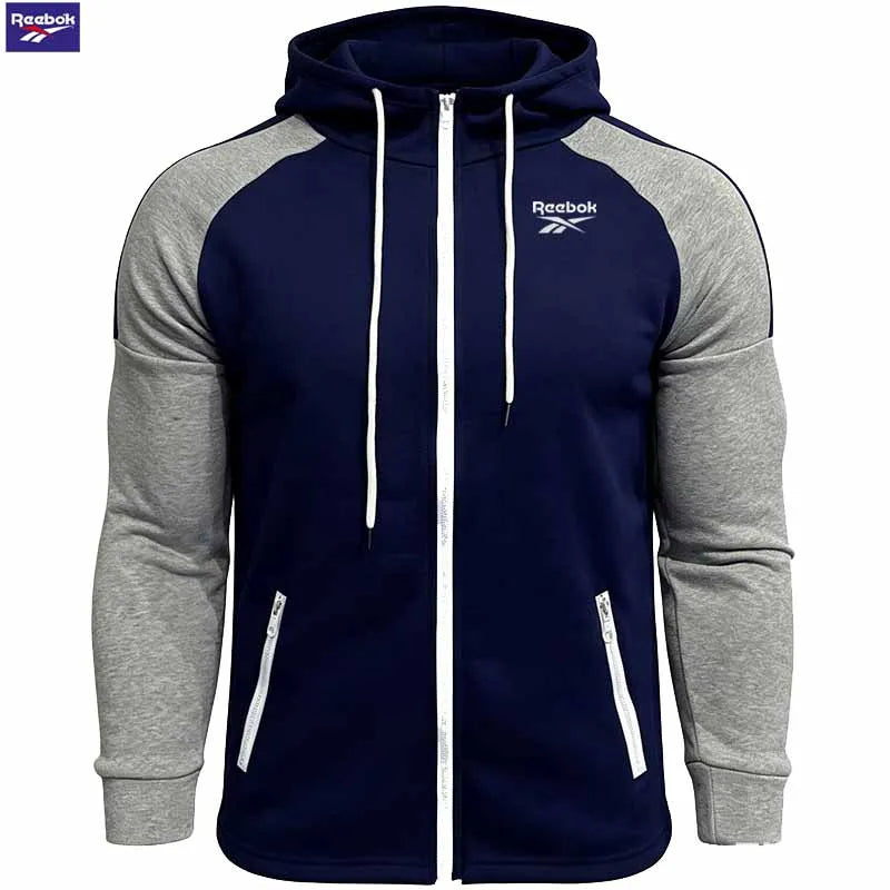 Reebok Men's Fleece Hooded Sweatshirt Set - Long Sleeve Zippered Hooded Sweatshirt - Fashion Striped Loose Jacket - Suitable for