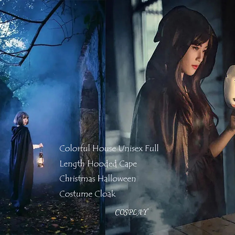1PC Black Hooded Cloak Set Multiple Styles Halloween Cosplay Cape For Adults & Kids   Halloween Party Supplies