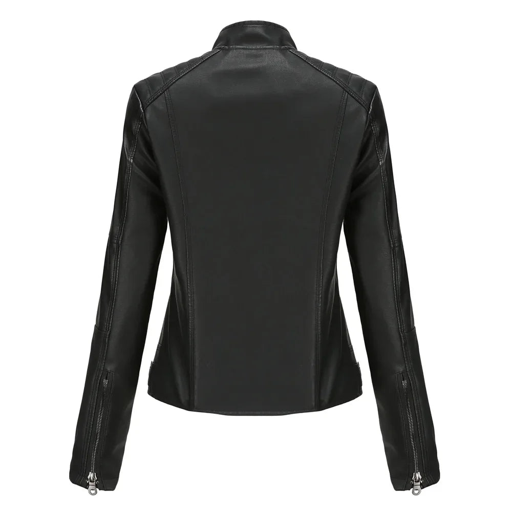 New women's leather jacket Slim jacket Thin section of the spring and autumn jacket Standing collar women's leather jacket