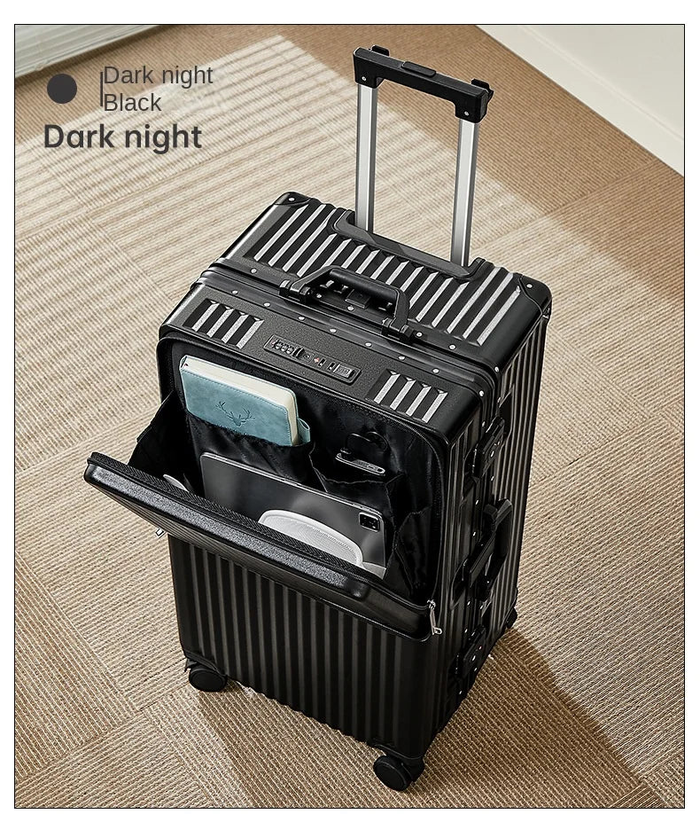 Front Opening Suitcase 20 inch Boarding Box Trolley Case 28/30 inch Luggage Large Capacity Aluminium Frame Suitcase Password Box