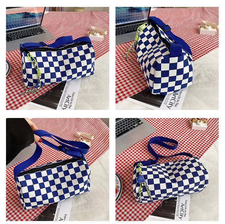 Plaid Shoulder Bag for Women Handbag CrossBorder Canvas Leisure  Fashion Bag Ladies Embroidered Han Female Pocket Purse