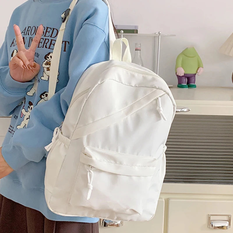 School Large Capcity Nylon Solid Color Backpack Handbag Pencil Case Casual Fashion Shoulder Bag For Women