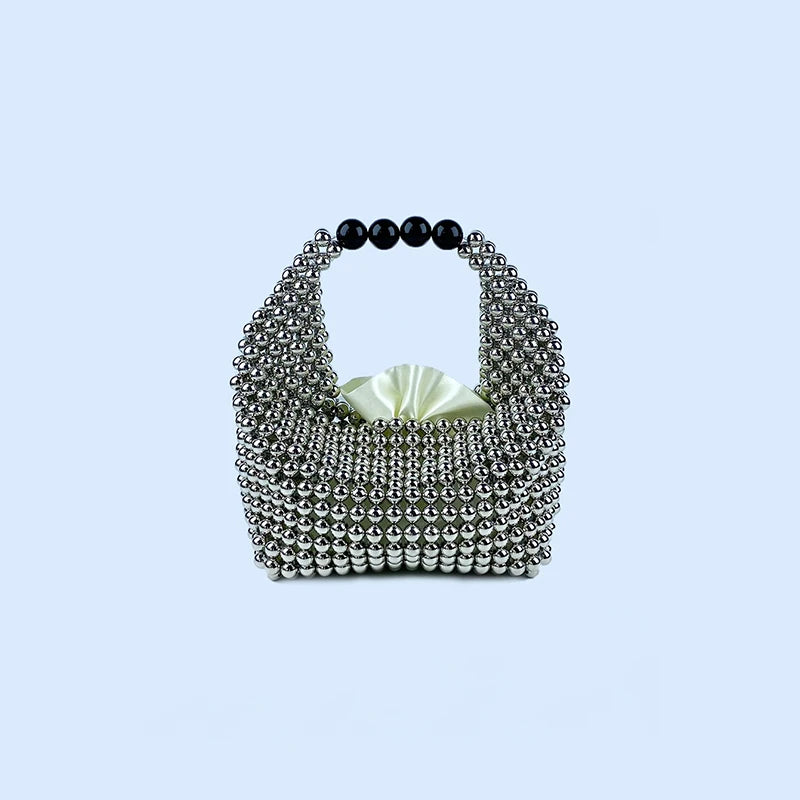 European and American high-end texture handmade silver beaded pillow bag, banquet bag, fashionable and versatile