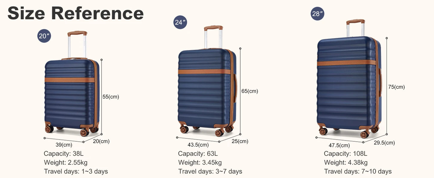 KONO ABS + PC hard case with 4 wheels, TSA lock trolley hand luggage/suitcase (55/65/75cm)