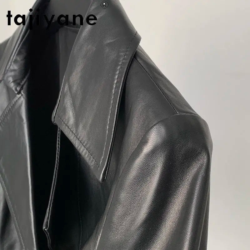 TAJIYANE Real Sheepskin Leather Jacket Woman Short Elastic Waist Suit Jacket Fashion Belted Coat Autumn Women Clothing 2026 가죽자켓