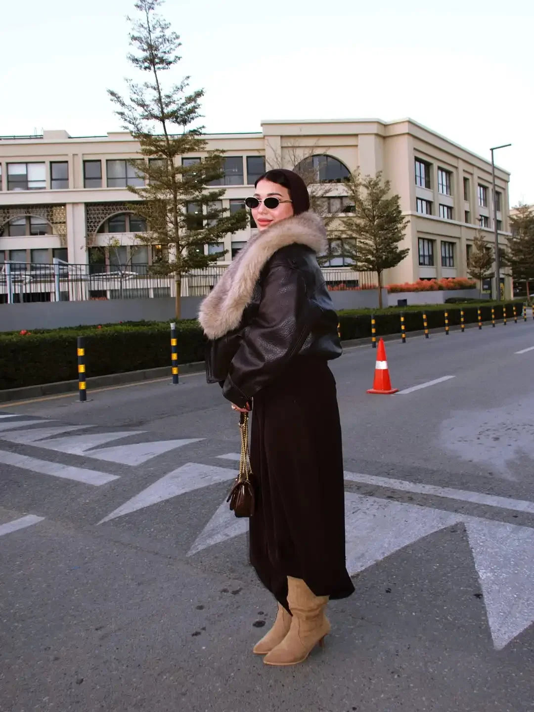 Women Fur Collar Faux Leather Jacket Pebbled Pu Cropped Coat Double Breasted Epaulet Loose 2026 Vintage  Autumn Trendy Outerwear